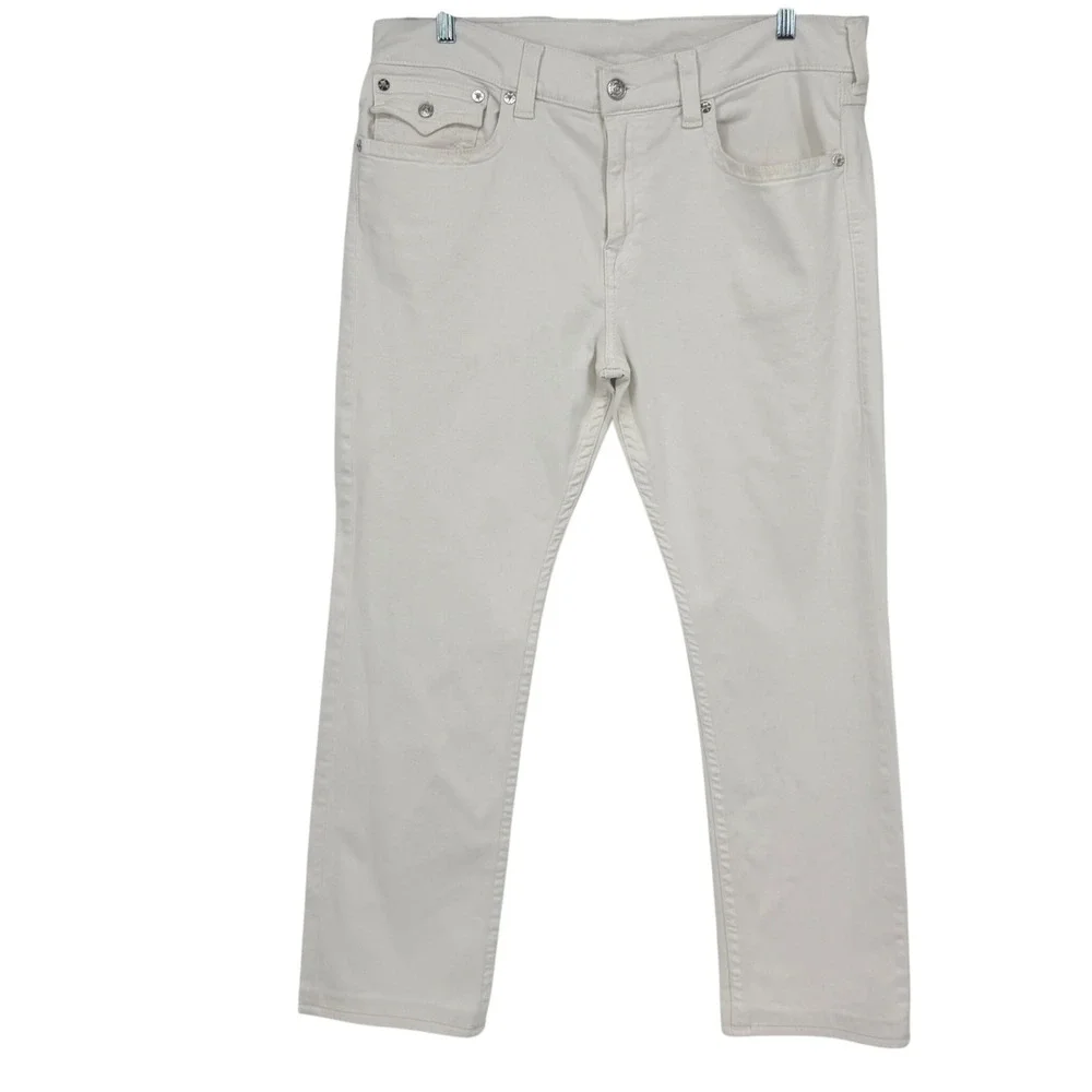 True Religion Ricky Jeans Men's 38 White Relaxed Straight Flap Pocket